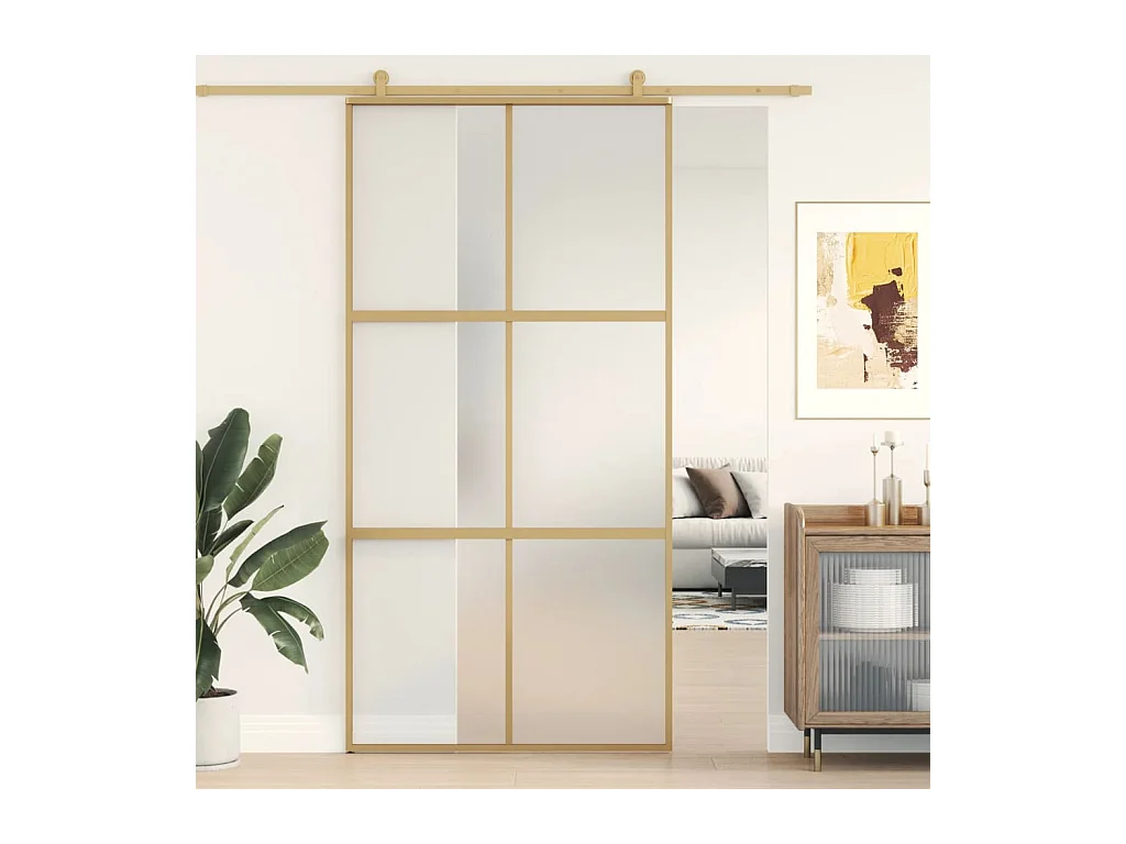 Goldene Schiebetür 102,5 x 205 cm, satiniertes ESG-Glasaluminium