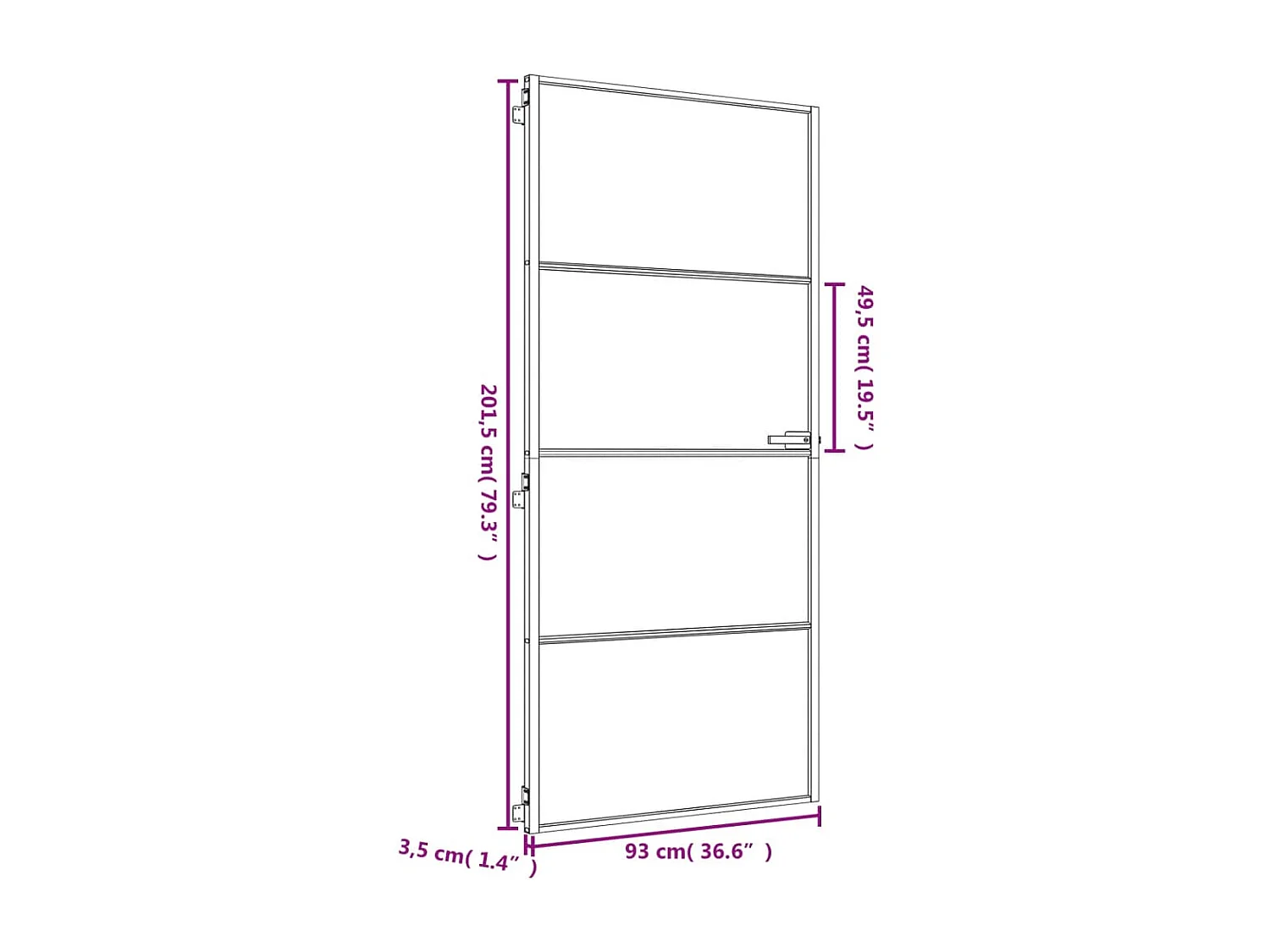Puerta interior fina oro 93x201,5 cm cristal templado aluminio