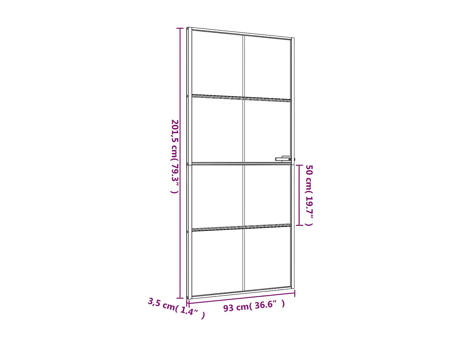 Porte intérieure mince noir 93x201,5 cm verre trempé aluminium