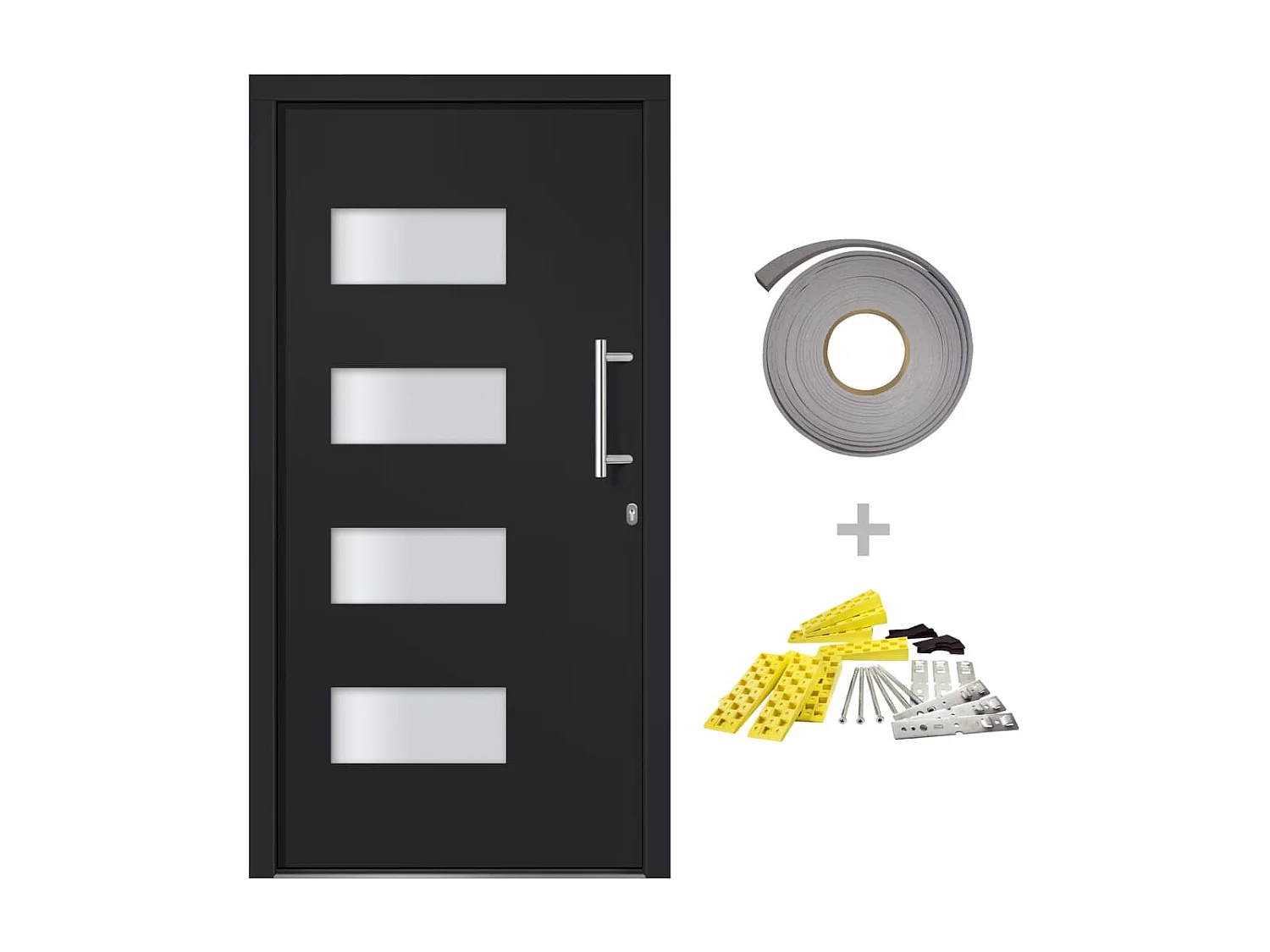 Porta d'ingresso Alluminio e PVC Antracite 110x210 cm