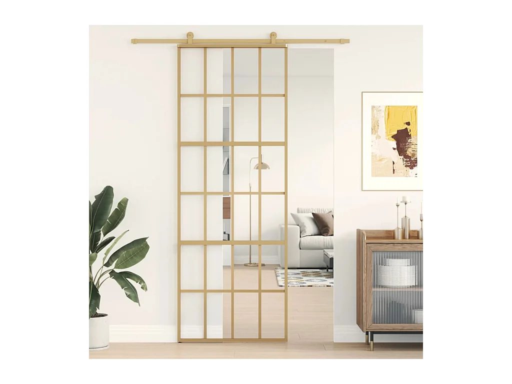 Porta scorrevole Golden 76x205 cm vetro ESG trasparente e alluminio