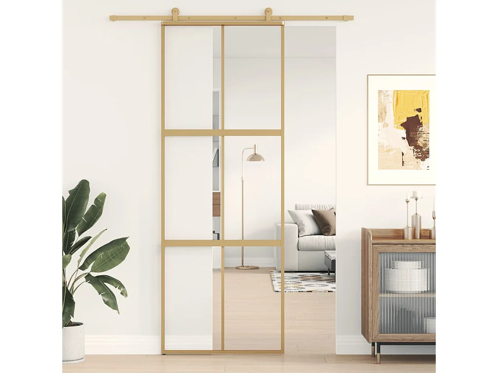 Goldene Schiebetür 76x205 cm, klares ESG-Glas und Aluminium