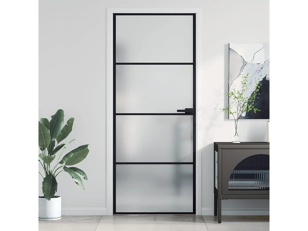 Porte intérieure mince noir 83x201,5 cm verre trempé aluminium