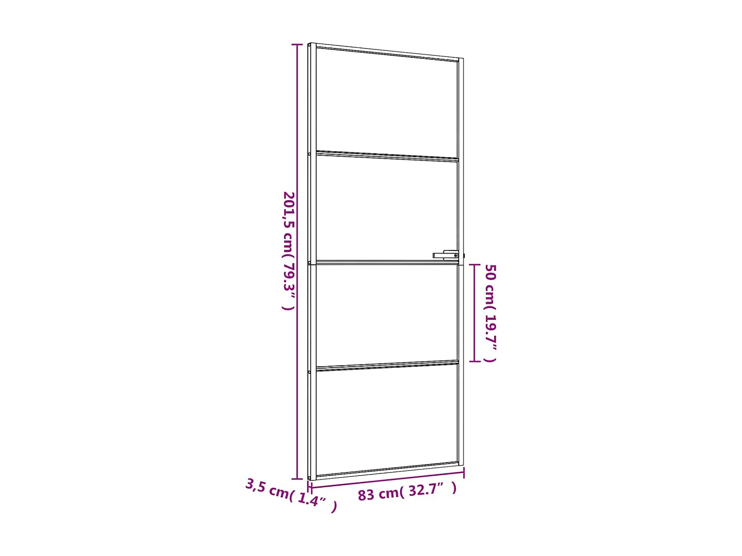 Porte intérieure mince noir 83x201,5 cm verre trempé aluminium