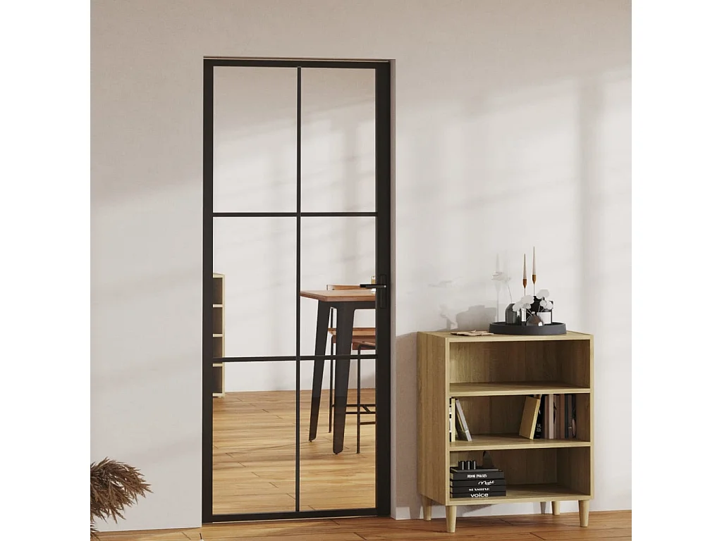 Binnendeur ESG glas en aluminium 83x201,5 cm Zwart