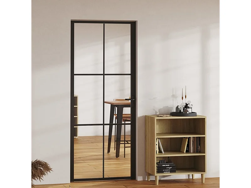 Porta interior ESG vidro e alumínio 83x201,5 cm Preto