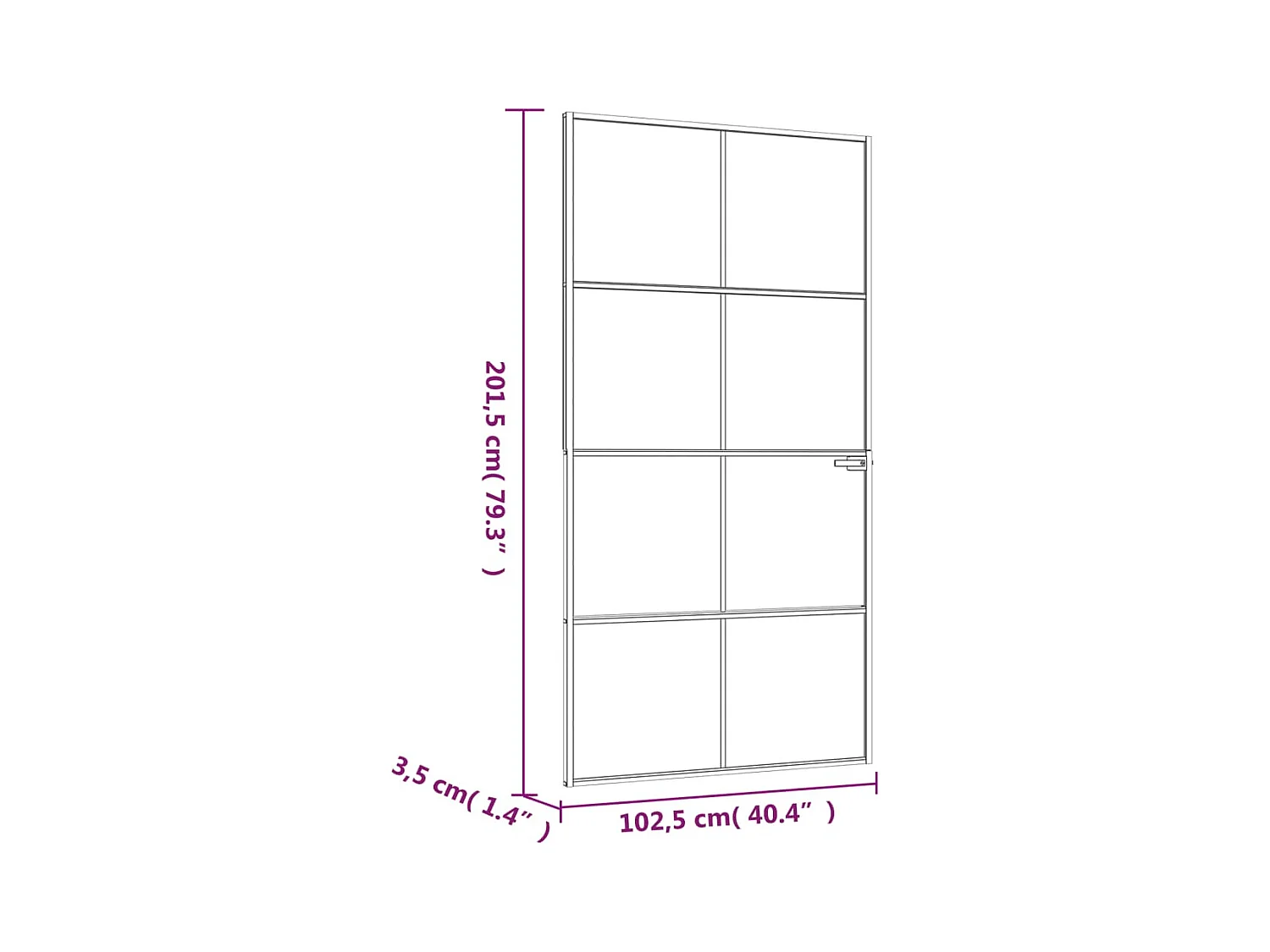 Porta interior preta 102x201,5 cm Vidro de alumínio fino temperado