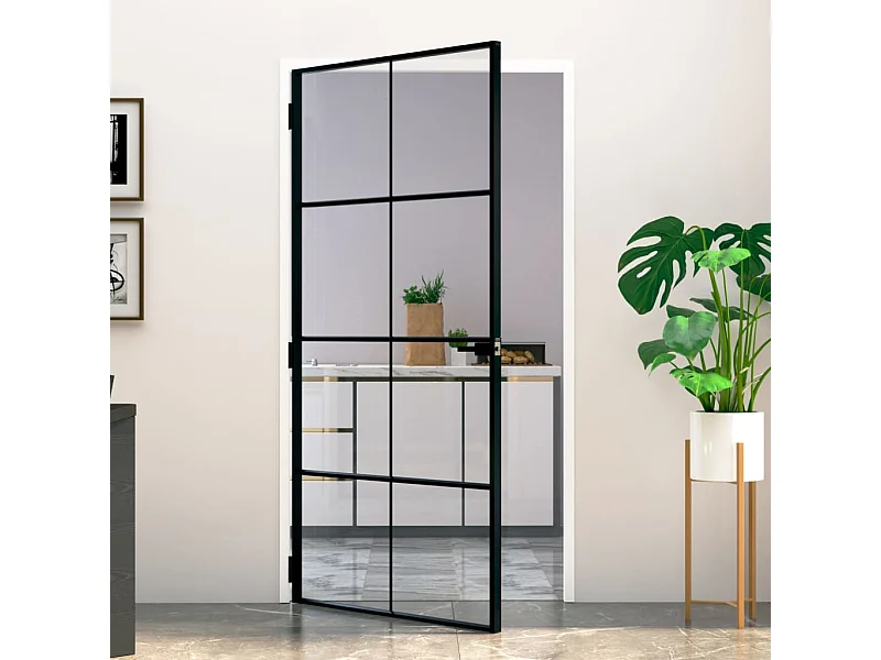 Porte d'intérieur Noir 102x201,5 cm Trempé verre aluminium fin