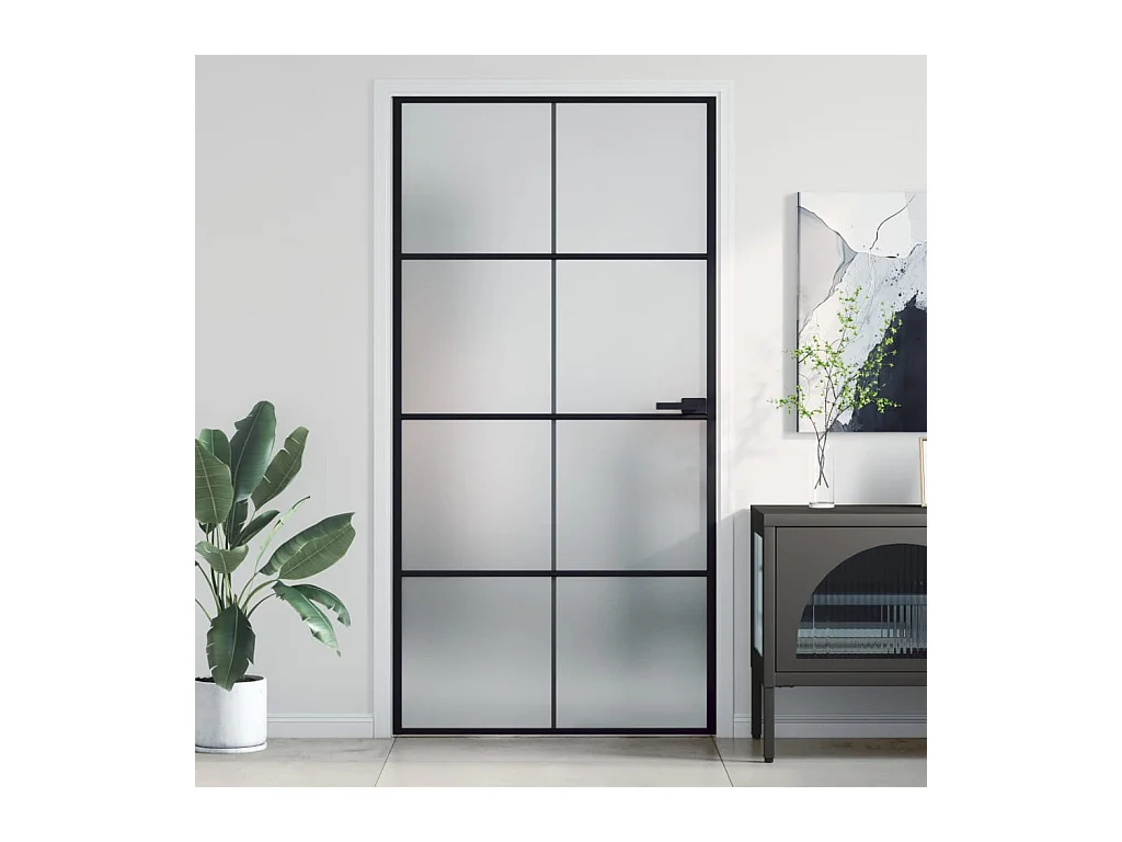 Porte intérieure mince noir verre trempé aluminium