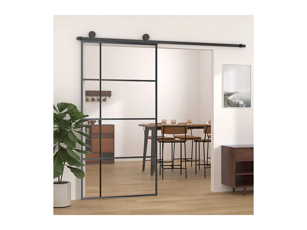 Porte coulissante Verre ESG et aluminium 102,5x205 cm Noir
