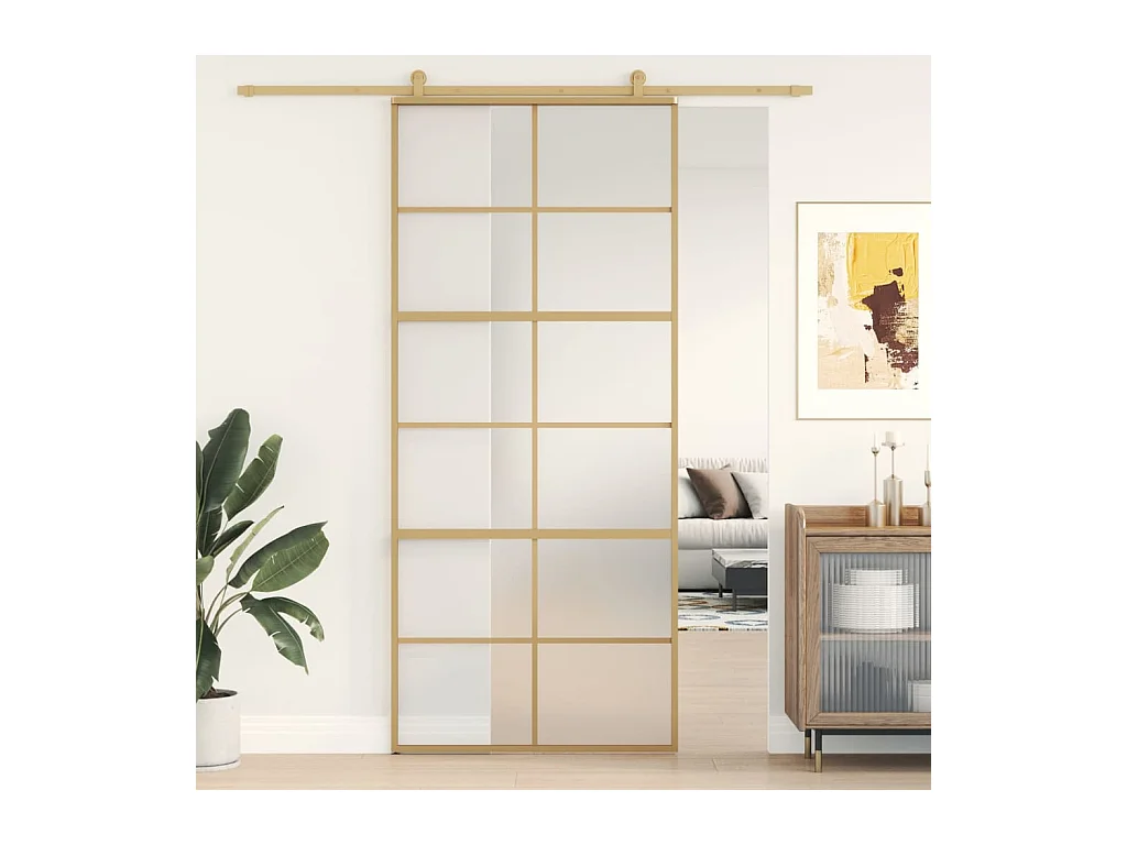 Goldene Schiebetür 90x205 cm, satiniertes ESG-Glas und Aluminium