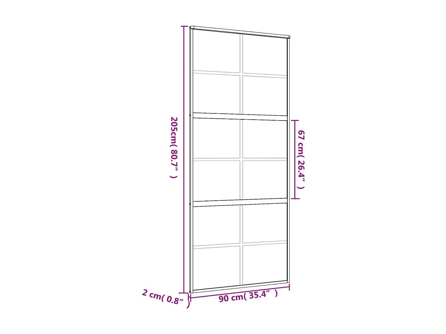 Porte coulissante doré 90x205 cm verre ESG dépoli et aluminium