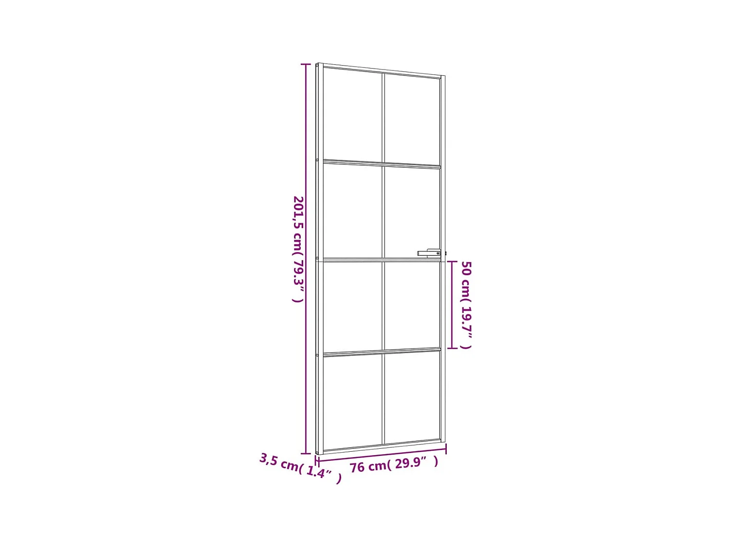 Porte intérieure mince noir 76x201,5 cm verre trempé aluminium