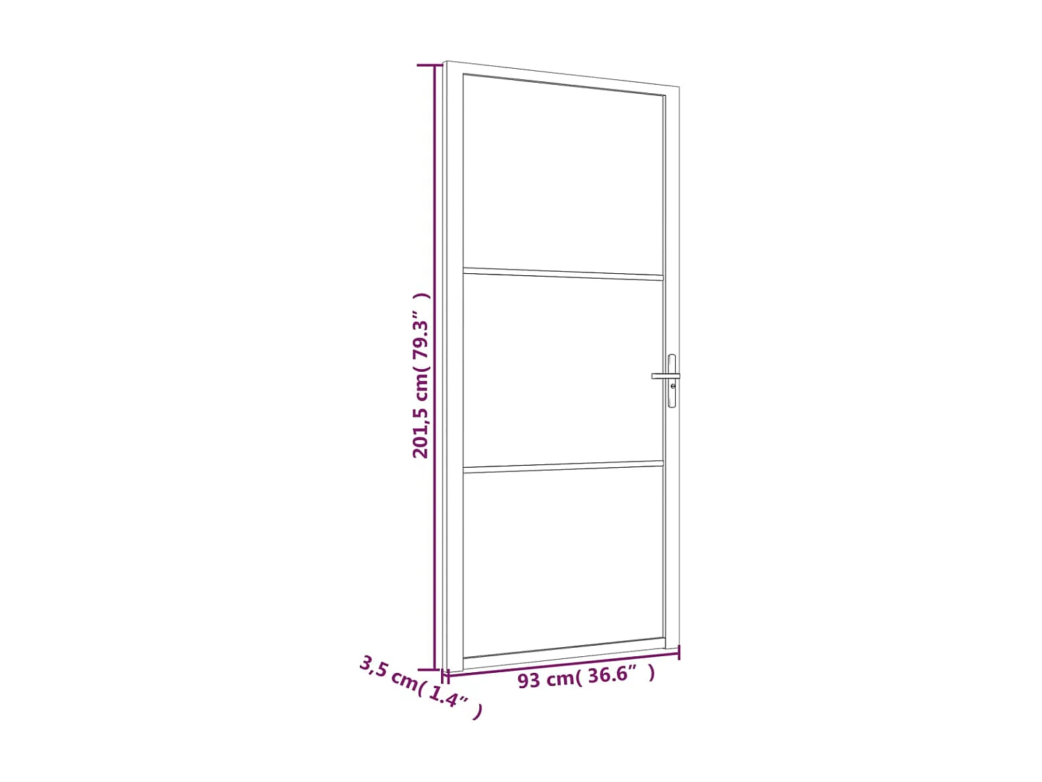 Porta da interno 93x201,5 cm Vetro ESG bianco e alluminio