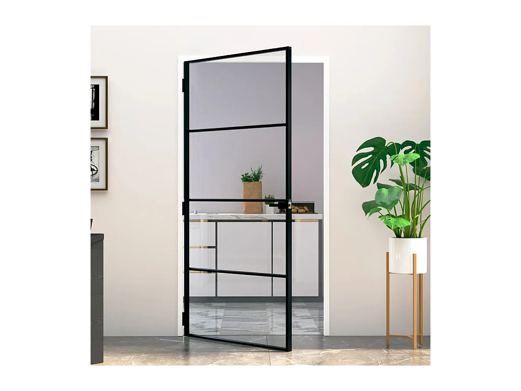 Porte d'intérieur Noir 102x201,5 cm Trempé verre aluminium fin