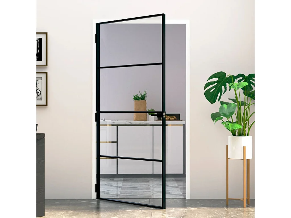 Innentür Schwarz 102x201,5 cm Gehärtetes dünnes Aluminiumglas