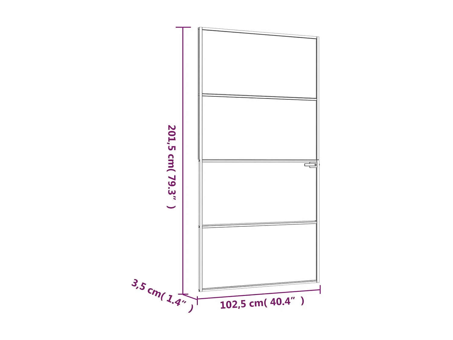 Innentür Schwarz 102x201,5 cm Gehärtetes dünnes Aluminiumglas
