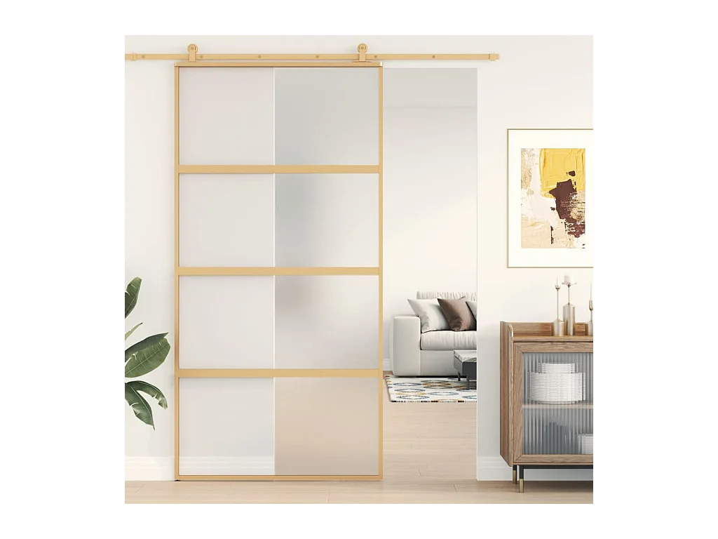 Porte coulissante doré 102,5x205 cm verre ESG dépoli aluminium