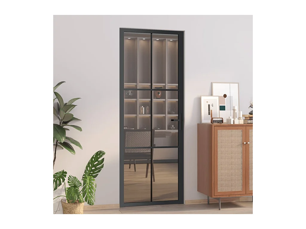 Innentür 76x201,5 cm Schwarzes ESG-Glas und Aluminium