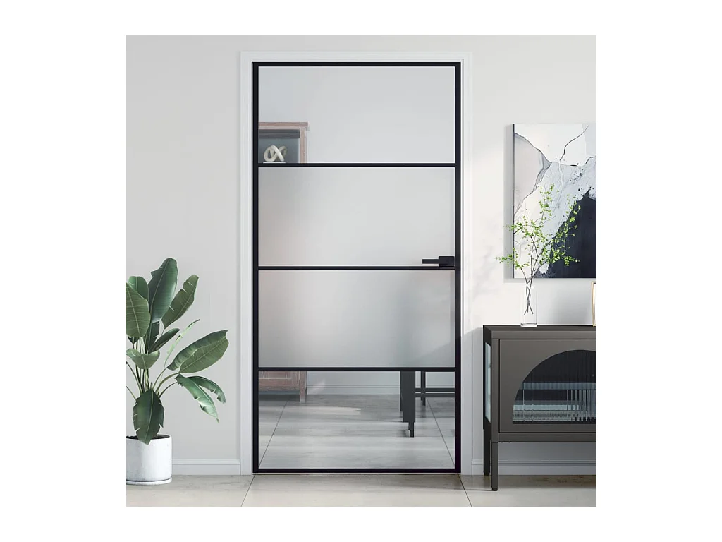 Dunne zwarte binnendeur van gehard glas aluminium