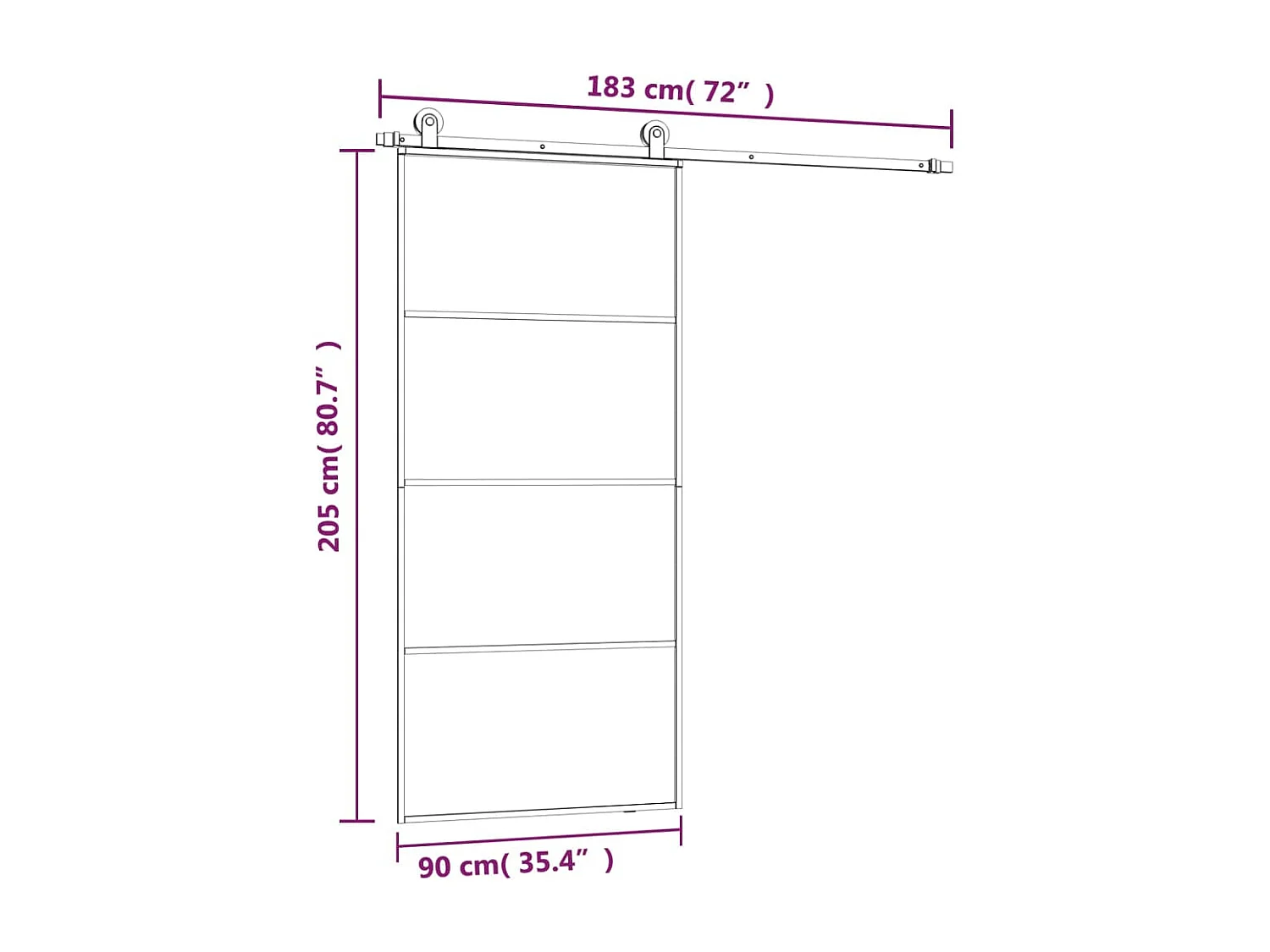 Porta scorrevole con kit ferramenta 90x205 cm vetro ESG