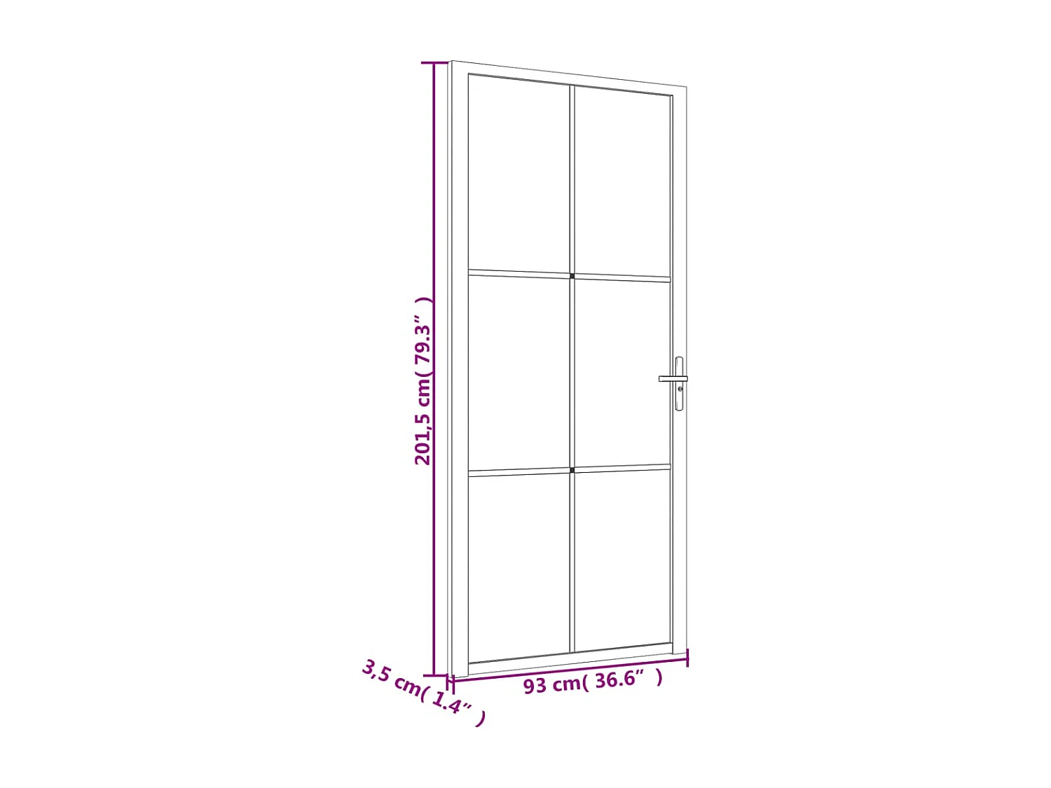 Innentür 93x201,5 cm Schwarzes ESG-Glas und Aluminium