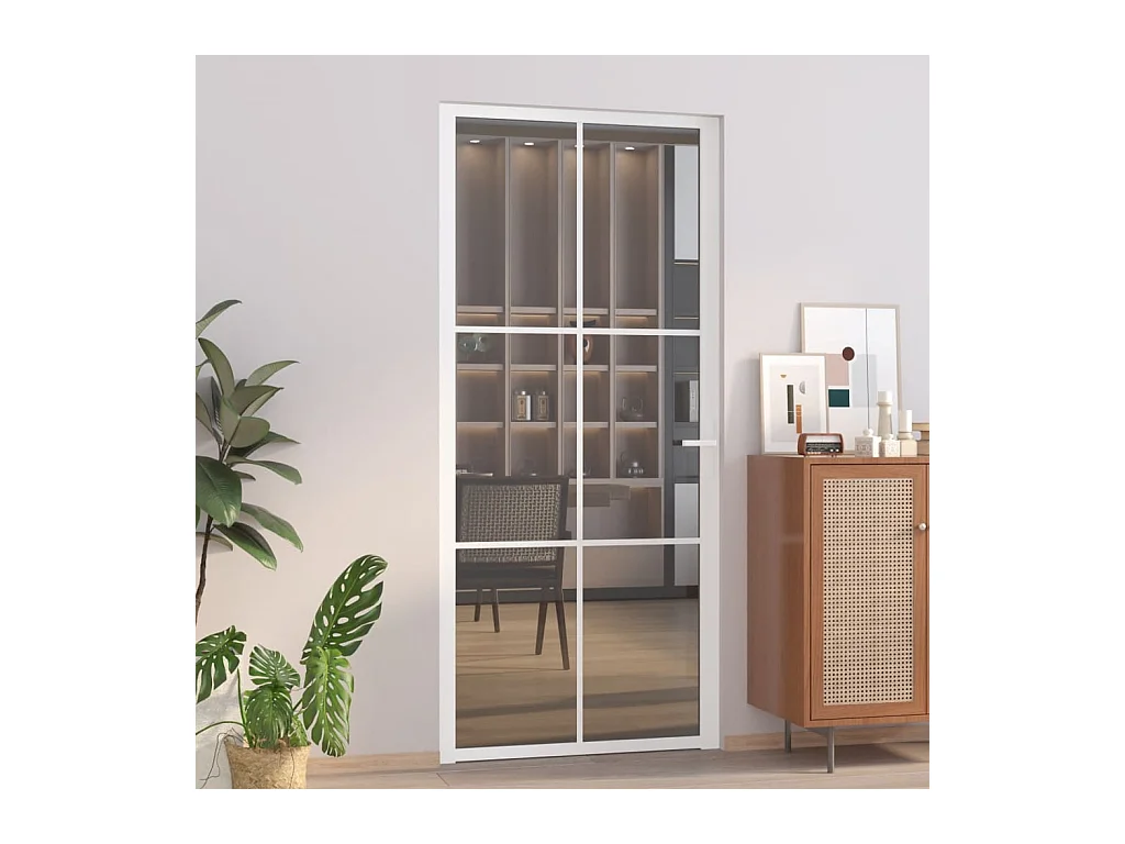 Porte intérieure 93x201,5 cm Blanc Verre ESG et aluminium
