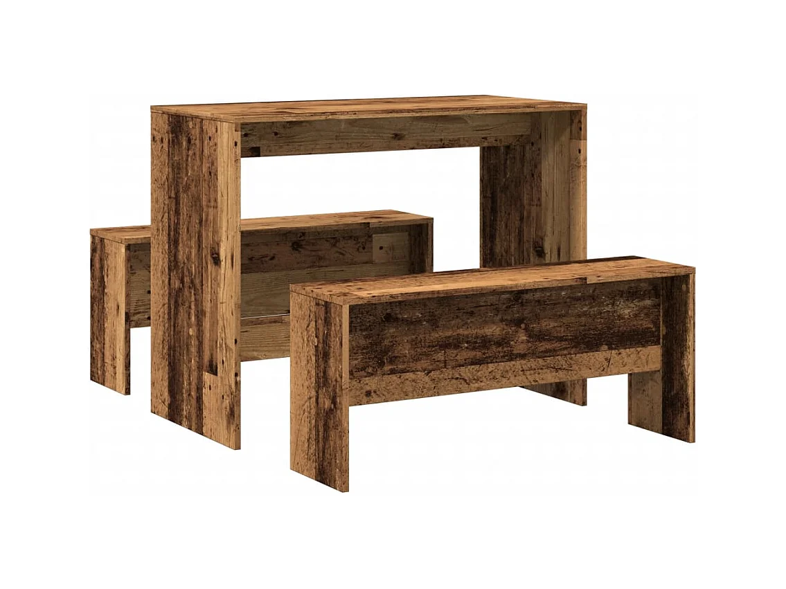 Conjunto de mesa de jantar e banco de madeira projetada de 3 peças