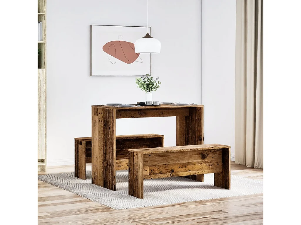 Conjunto de mesa de jantar e banco de madeira projetada de 3 peças