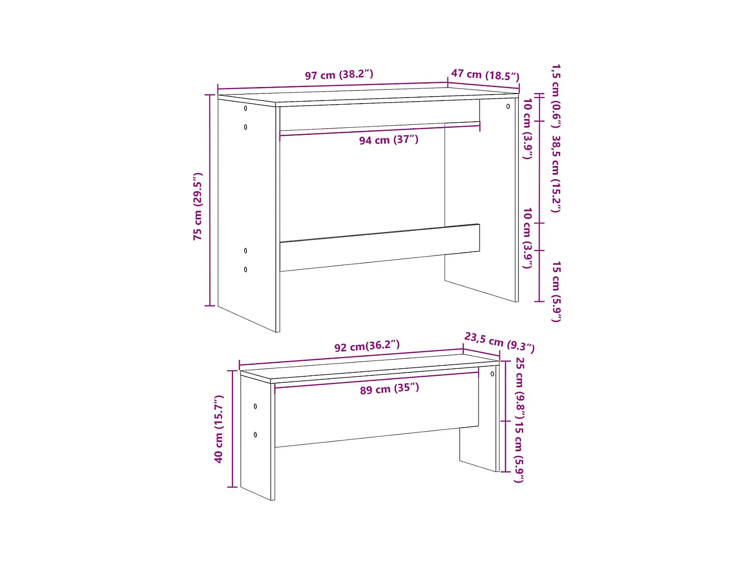 Conjunto de mesa de jantar e banco de madeira projetada de 3 peças