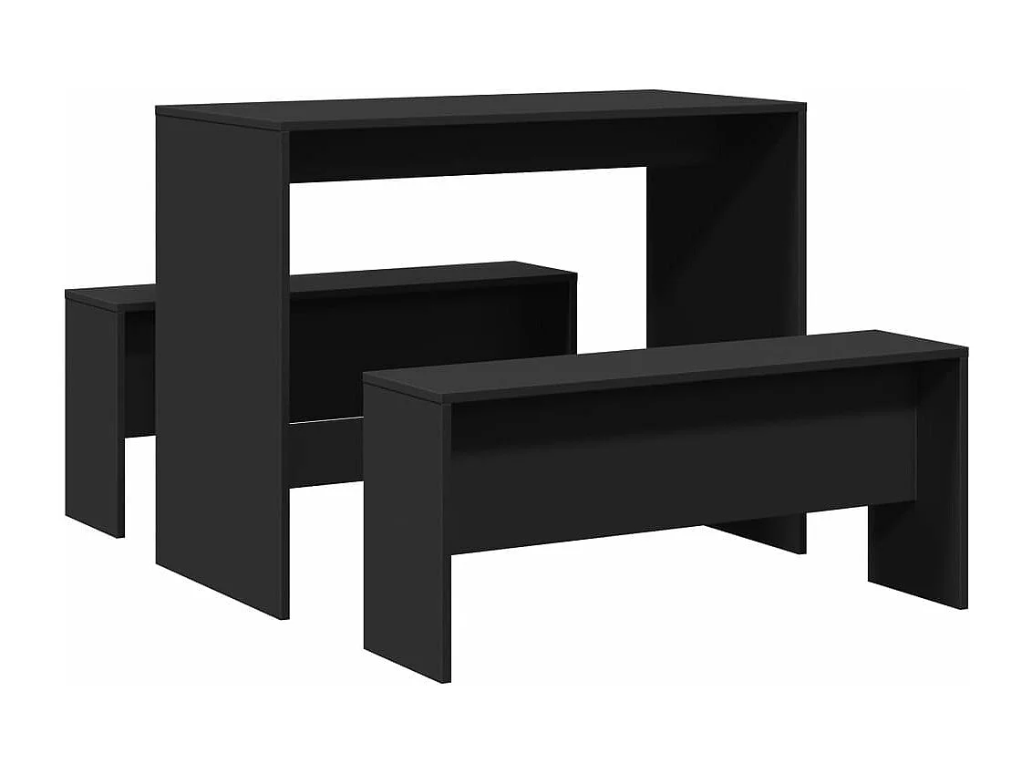 Conjunto de 3 peças de mesa de jantar e banco de madeira preta
