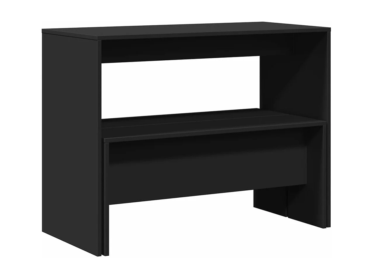 Ensemble table à manger et bancs 3 pcs noir bois d'ingénierie