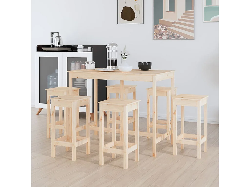 Set da bar 7 pezzi. Legno di pino massiccio