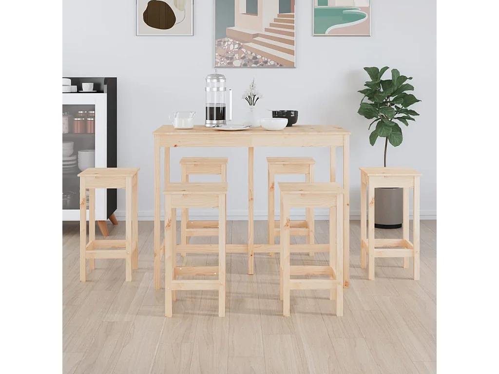 Set da bar 7 pezzi. Legno di pino massiccio