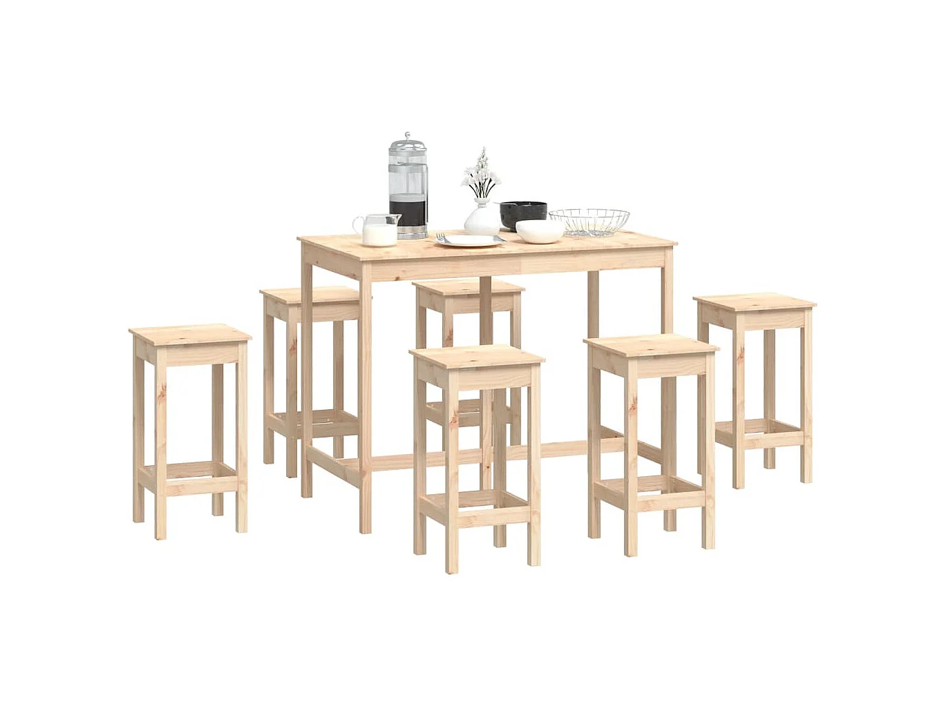 Set da bar 7 pezzi. Legno di pino massiccio