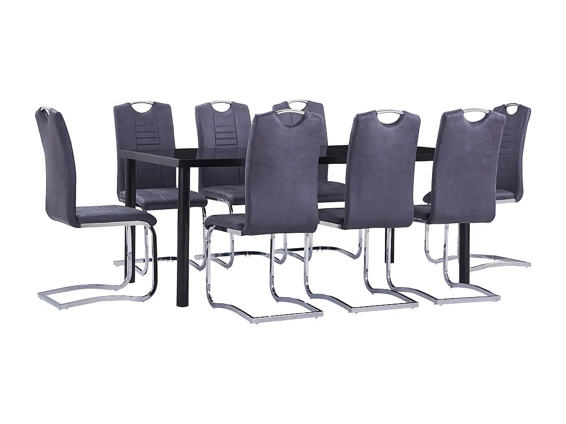 Ensemble de salle à manger 9 pcs Similicuir daim Gris
