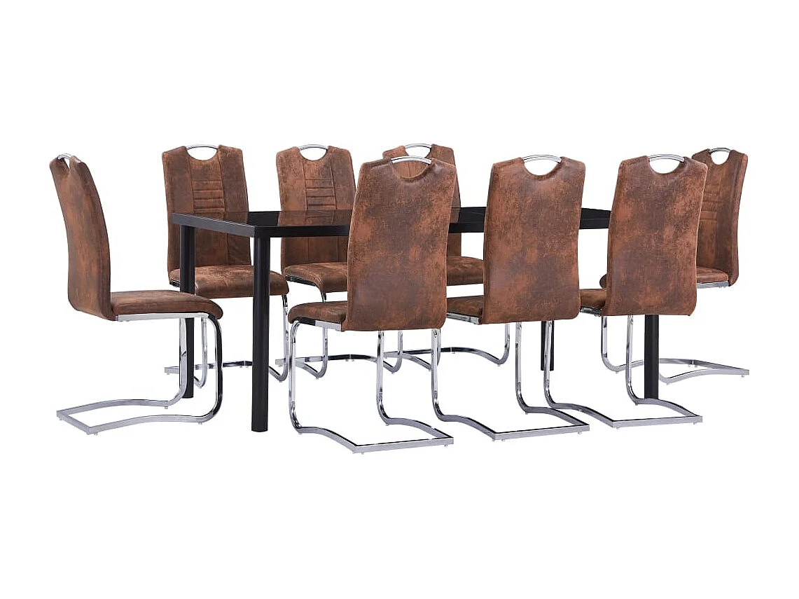 Esszimmerset 9-tlg. Wildlederimitat Braun