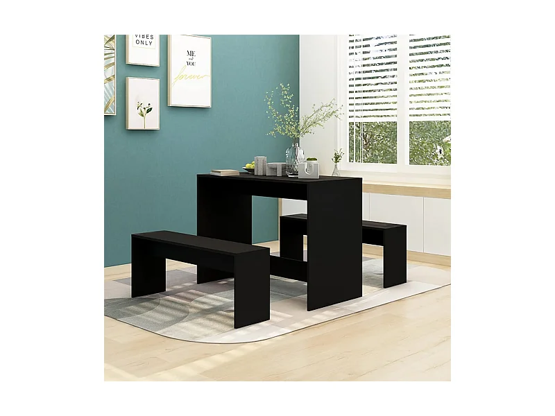 Conjunto de jantar de 3 peças em madeira preta