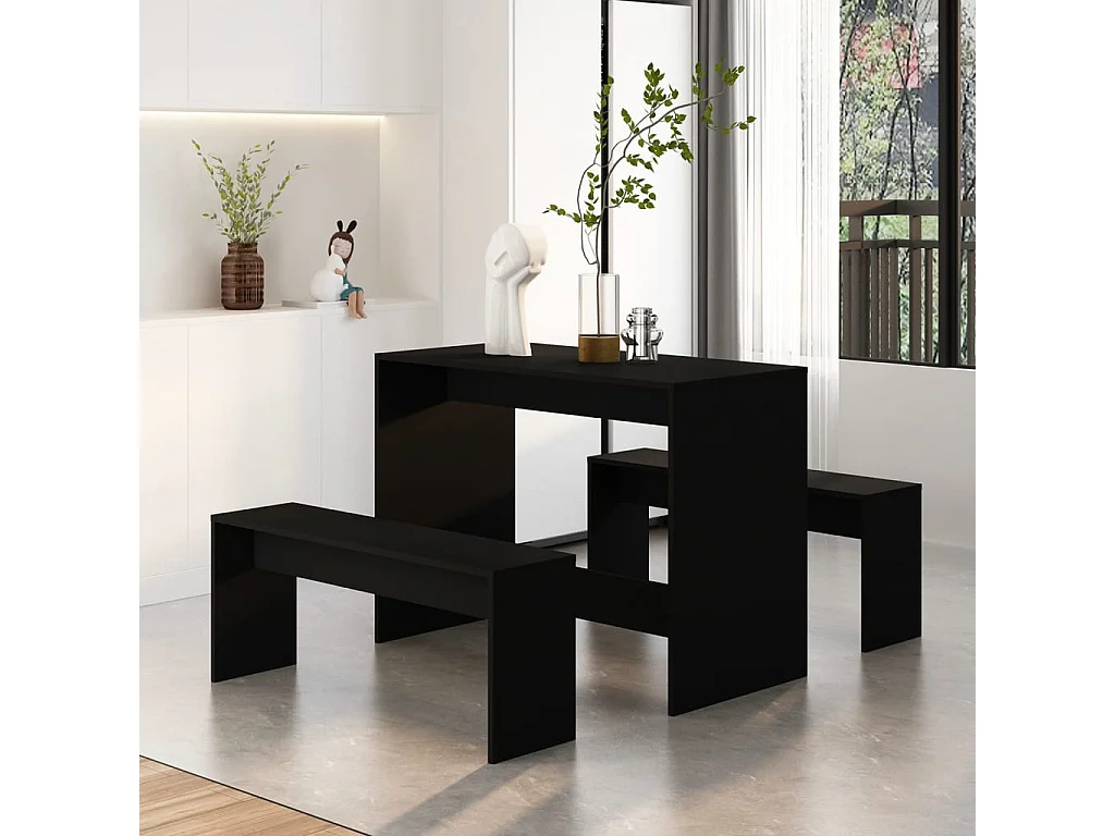 Ensemble à manger 3 pcs Noir Bois d'ingénierie