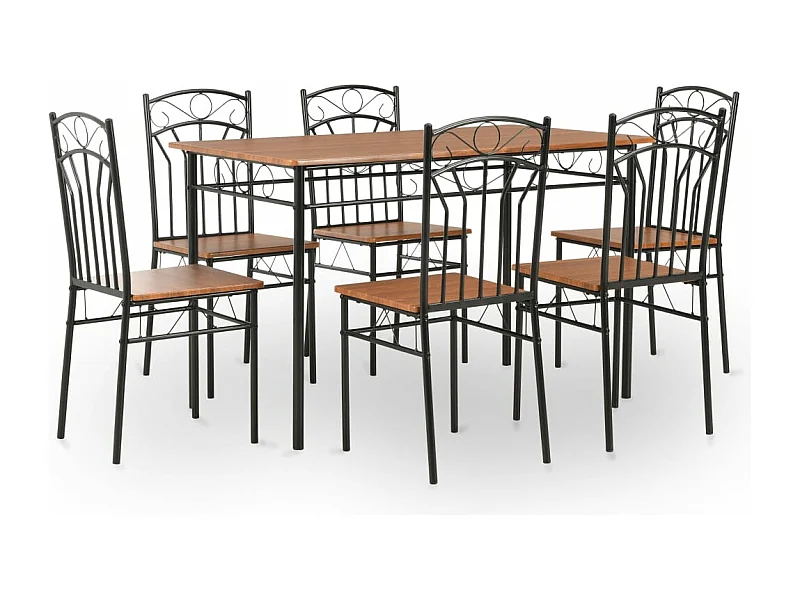 Set da pranzo marrone da 7 pezzi in MDF e acciaio