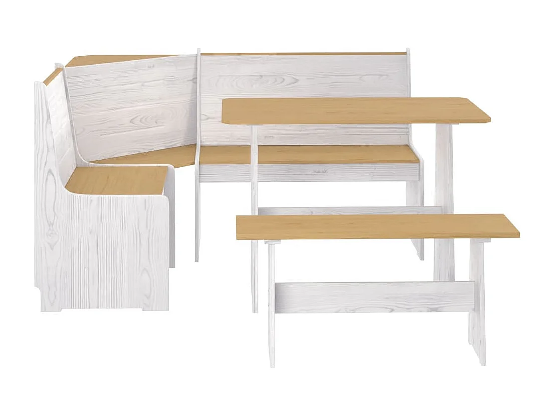 Set da pranzo REINE 3 pezzi in legno di pino massiccio bianco miele marrone