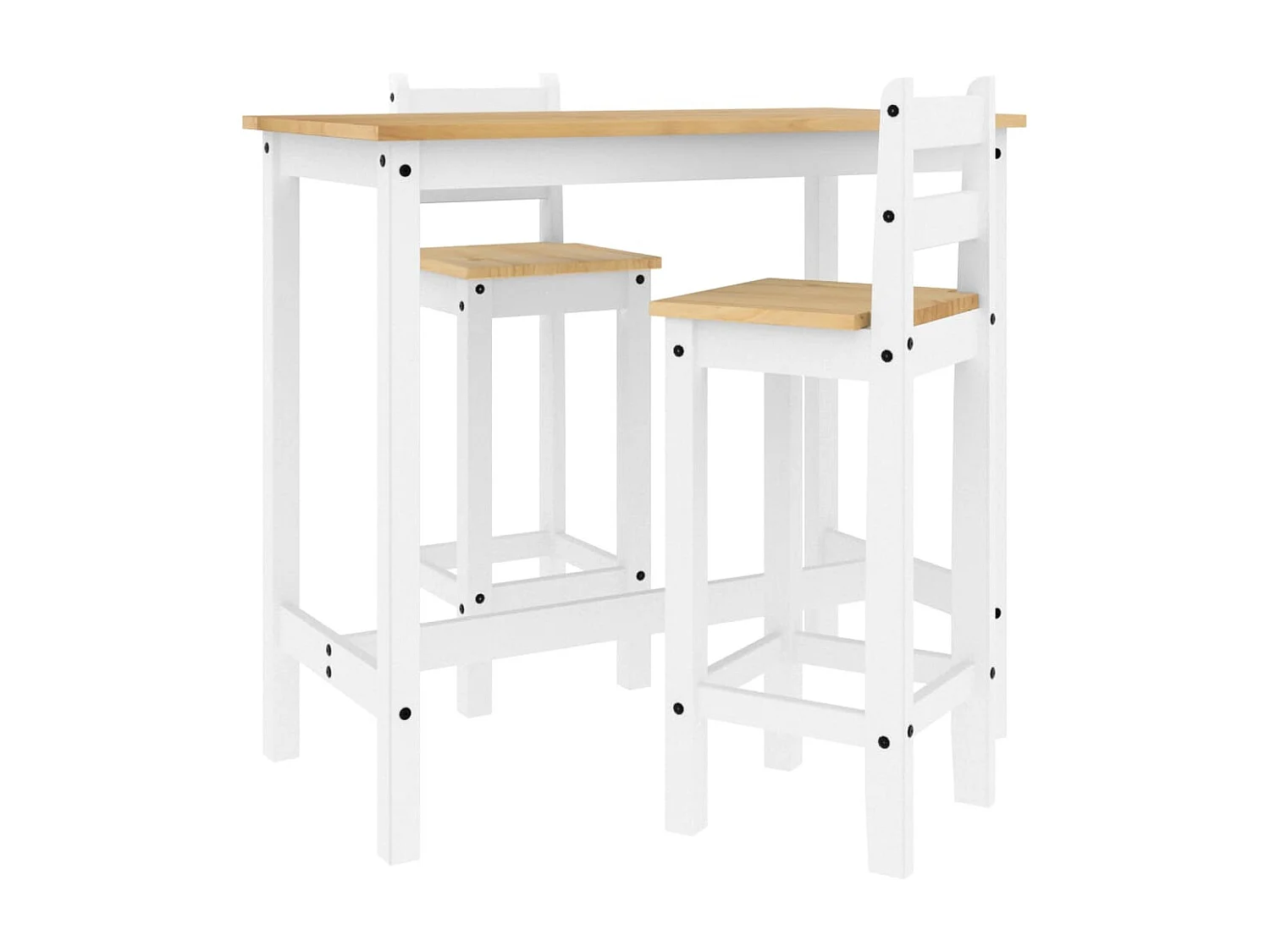 3-teiliges Bar-Set, weiß, massives Kiefernholz