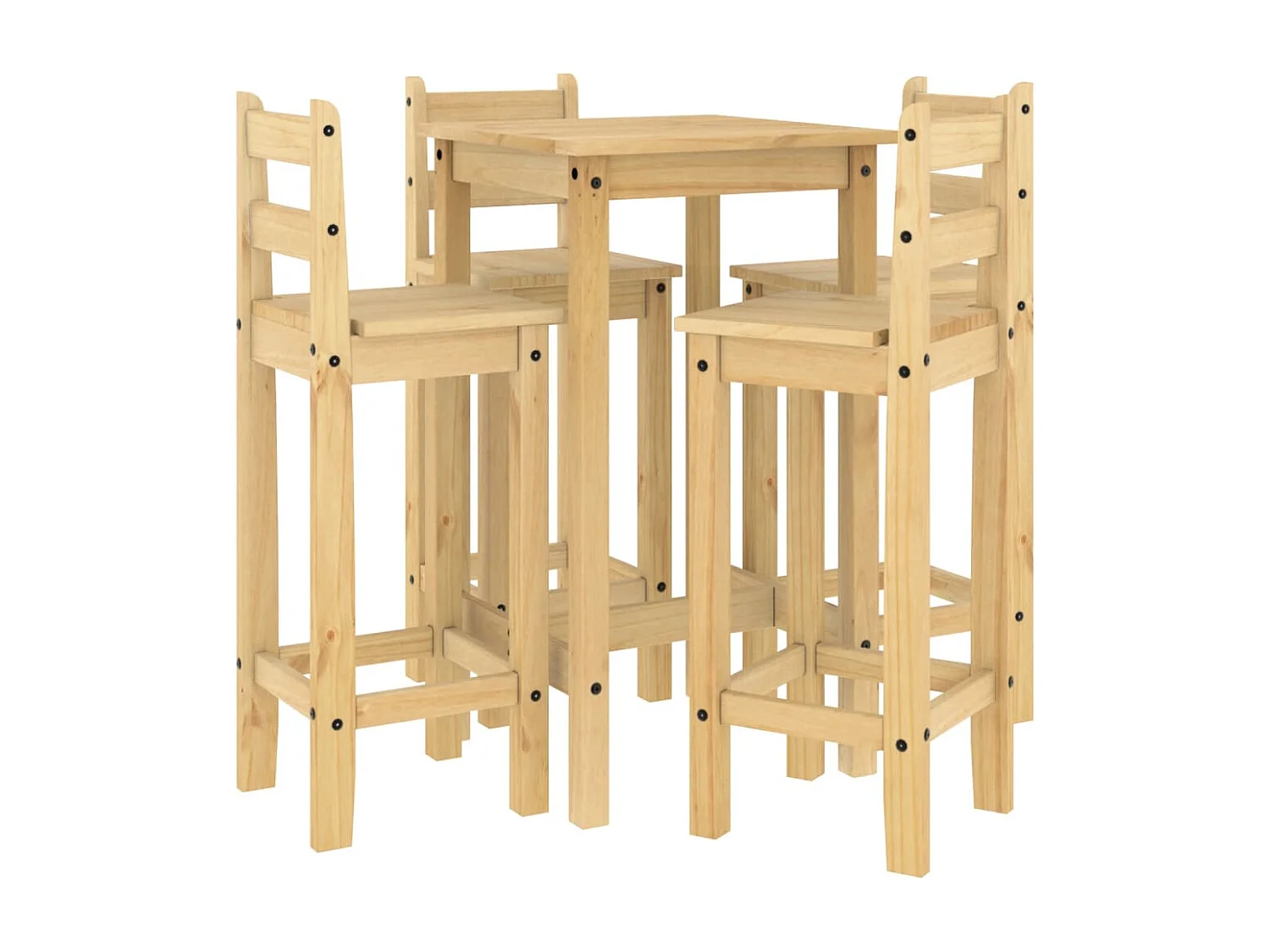 Set da bar da 5 pezzi. Legno di pino massiccio