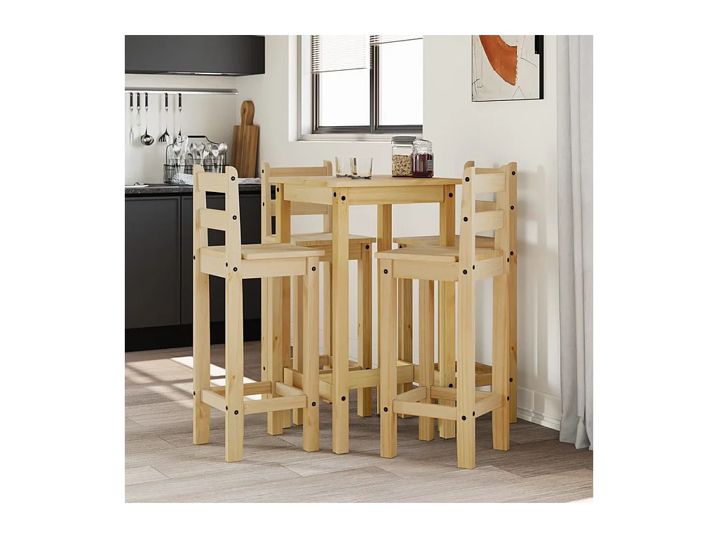 Ensemble de bar 5 pcs Bois de pin massif