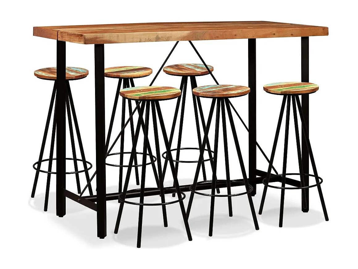 Set da bar da 7 pezzi. Legno di acacia massiccio e rigenerato