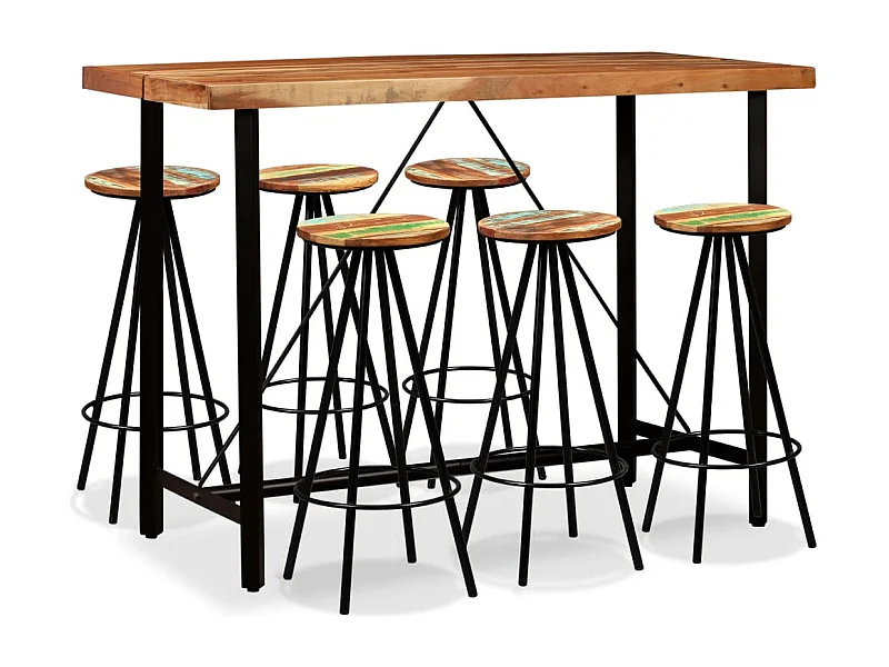 Set da bar da 7 pezzi. Legno di acacia massiccio e rigenerato