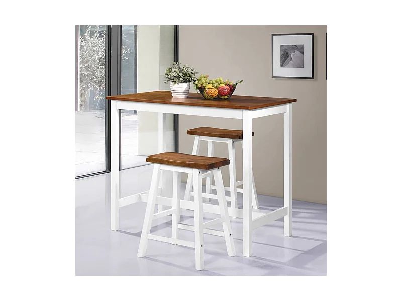 Mesa de bar y taburete 3 piezas Madera maciza