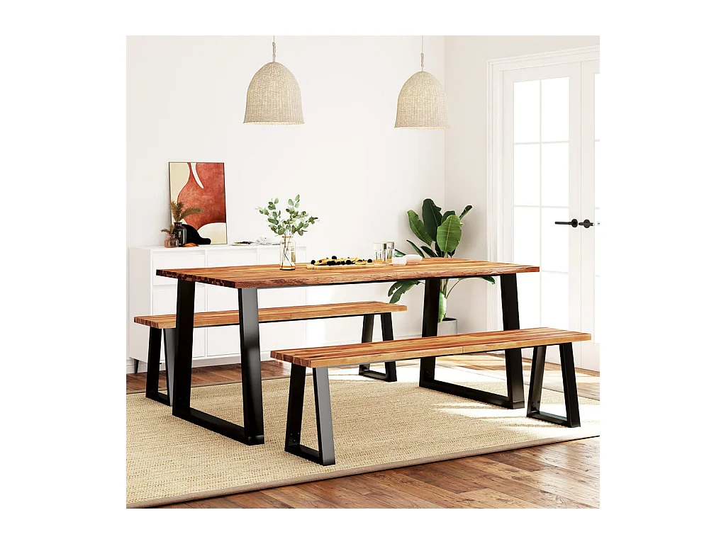 Set da pranzo 3 pezzi con legno massello di acacia a bordo vivo