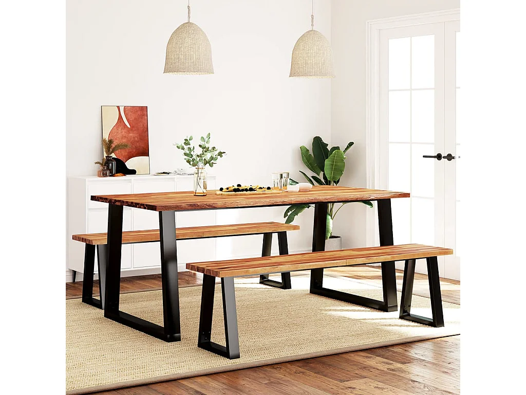 Set da pranzo 3 pezzi con legno massello di acacia a bordo vivo