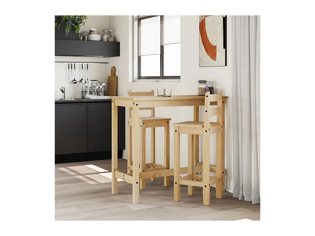 Ensemble de bar 3 pcs Bois de pin massif
